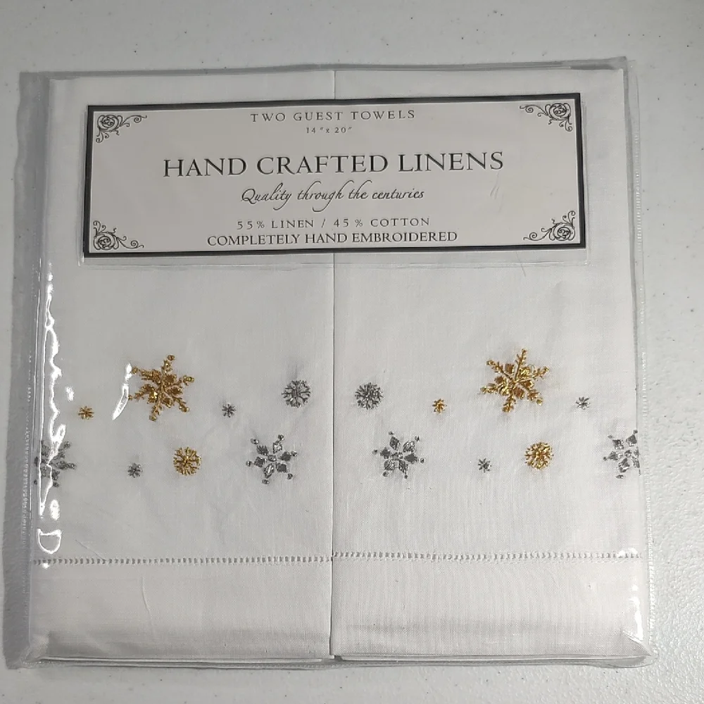 Hand Crafted White and Gold Hand Towels